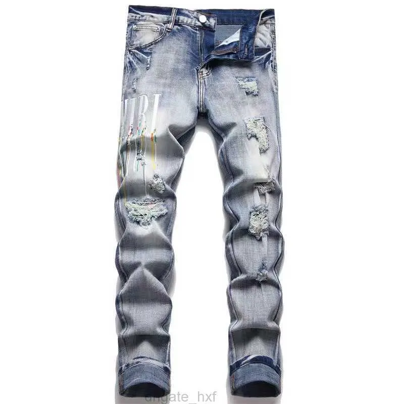 New Mens Designer Jean Hiking Pant Ripped Hip hop High Street Brand Pantalones Vaqueros Para Hombre Motorcycle Embroidery Close fitting Slim Pencil Pants Jeans