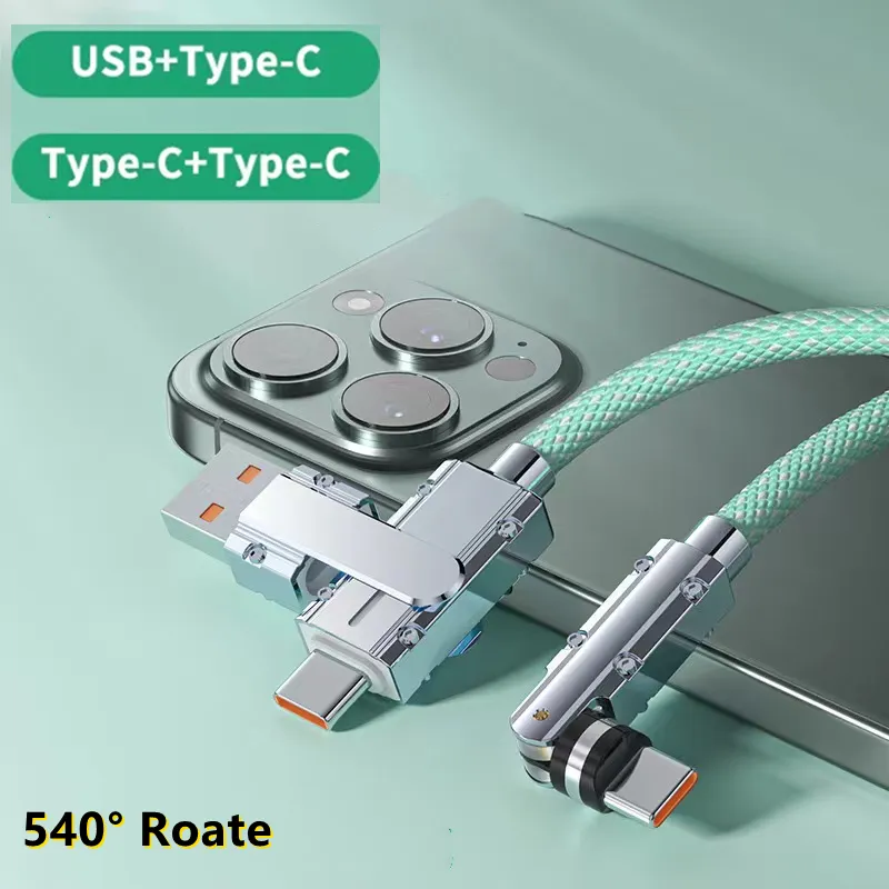 120W Fast Charging USB Type C to USB C Cable 540 Degree Rotate Quick Fast Charge Cord Cable For Samsung S24 S23 A15 Xiaomi 13 Poco 3 IN 1 Data Charge Cable