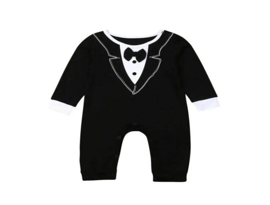 018M Baby Boy Romper Cute Born Infant Boys Bowtie Gentleman Wedding Party Długie rękawie Koszyt Summer Odzież Jumpsuits5419902