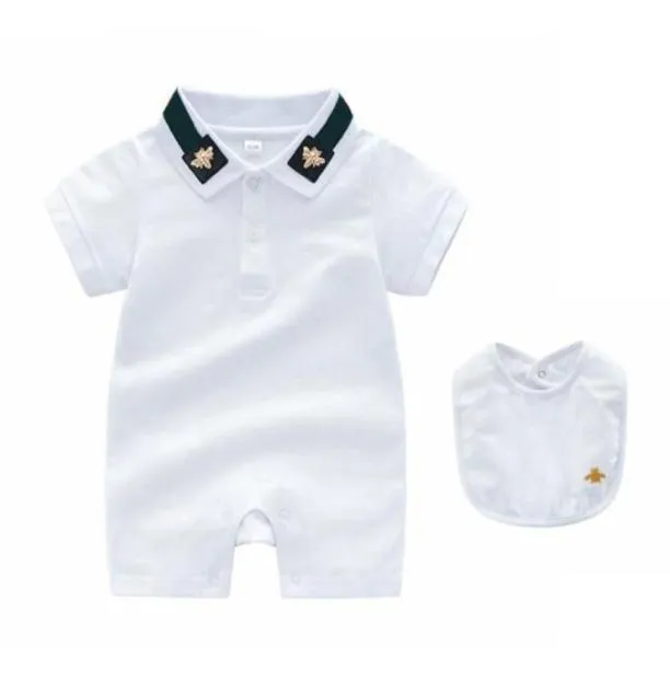 2021 Abbigliamento per bambini Tutine 2 pezzi Set Pagliaccetto Bavaglino Abbigliamento per bambini Abiti per neonati Neonati maschi Ragazze Tuta a maniche corte per bambini1174151