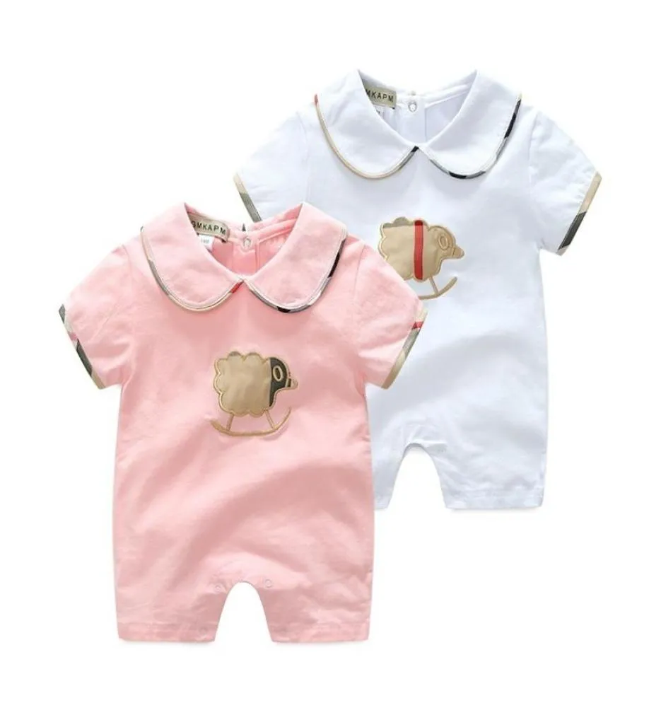 INS New Baby Boys Girl Roupas xadrez B letra Romper Bodysuit outfit Algodão Recém-nascido Verão manga curta Romper Crianças pintinho Infantil J7250084