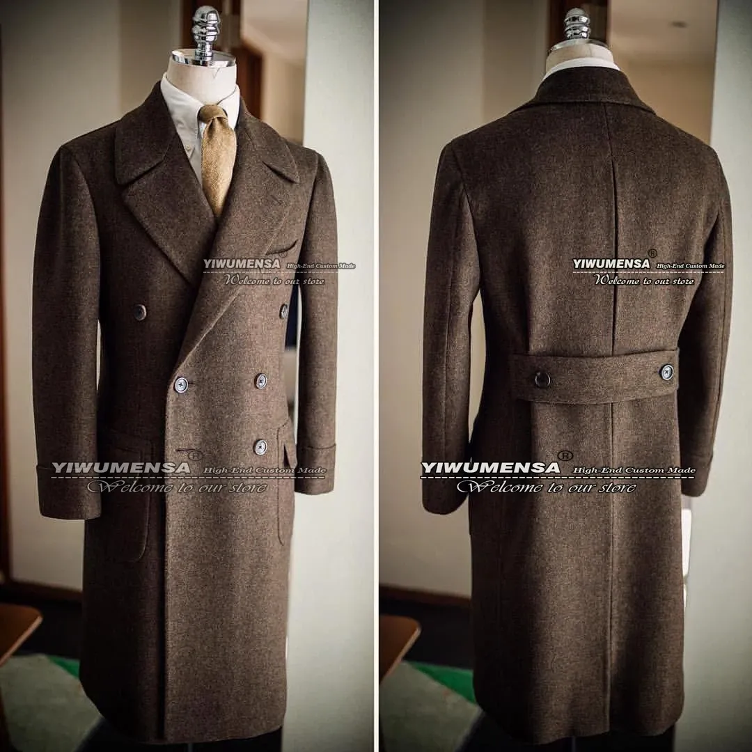 Jackor Autumn/Winter Brown Jackets män Wollen Tjock Long Coat Custom Made Double Breasted Overcoat Outfit Manteau Homme Tweed Blazers