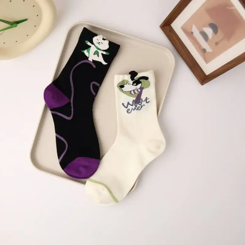 Women Socks Harajuku Cat Pattern Novelty Korean Style Cotton Middle Tube Warm Short Animal Girls