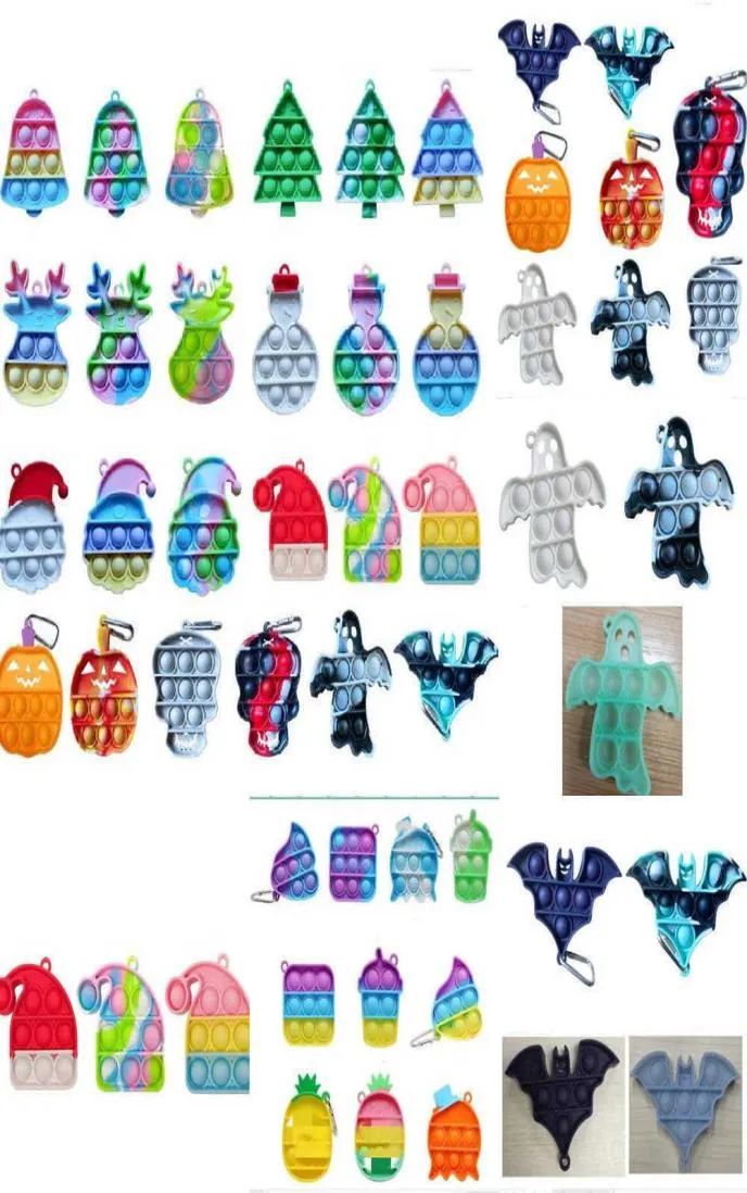 Sensory Key Ring Toys Dzieci Boże Narodzenie Halloween Push S Bubble Puzze Bieznik Xmas Tree Bell Elk Dypkin Ghost Shape Fingertip Toy Party Gift H911RJ6O5928961