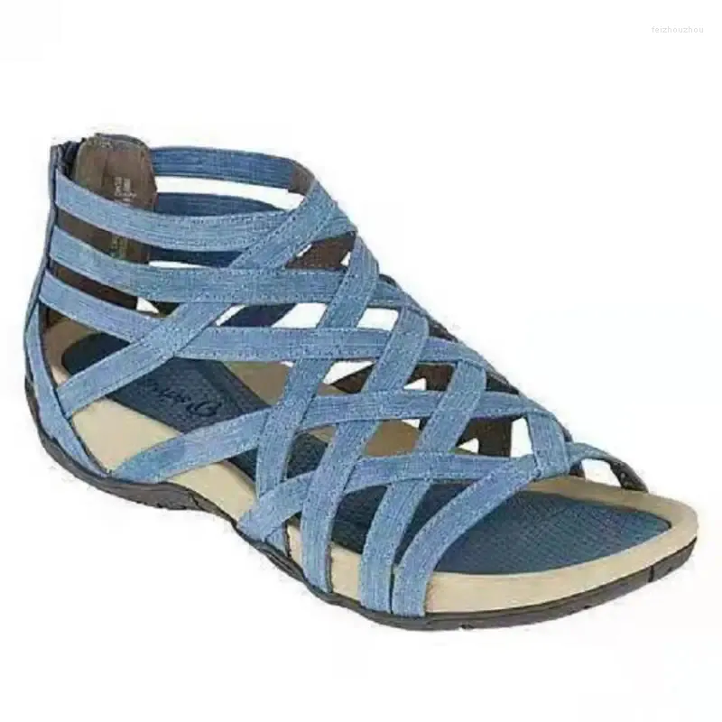 Kvinnor 703 535 Sandaler Fashion Peep Toe Cross Straps Zipper Kvinnliga kilar Skor Summer Roman Comfort Beach Ladies Casual Sandalias