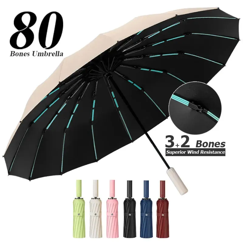 Super fort 16k 80os grand coupe-vent pli parapluie pour hommes femmes entièrement automatique étanche au soleil UV parapluie de luxe pluie 240301