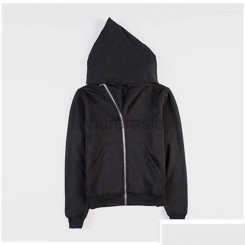 Men s Gothic Style zipper hoodies for men with Oblique Zipper Wizard Hat Punk Rock Hiphop Streetwear Black Cloak Hood DHZSR 2436