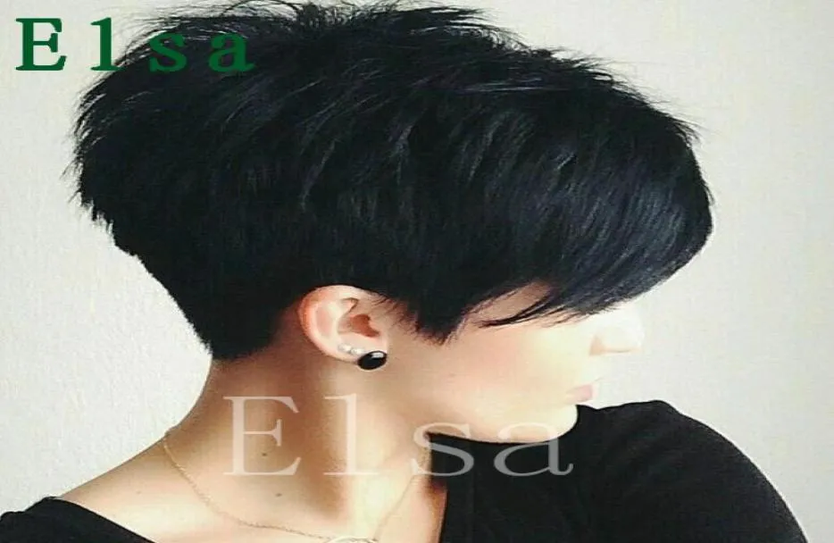 Couleur naturelle brésilienne vierge cheveux fait à la Machine courte Bob coupe lutin perruque 130 densité droite aucune dentelle Wig4706456