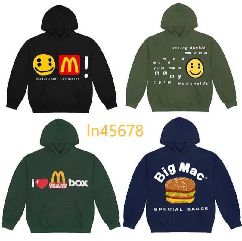 Sweat à capuche pour hommes Cpfm Pull Sweatshirt Cpfm Tris Scott Mcdonalds Co Branded 22fw Nouveau Caring Smiling Face Foam Imprimé Sweat à capuche 2024