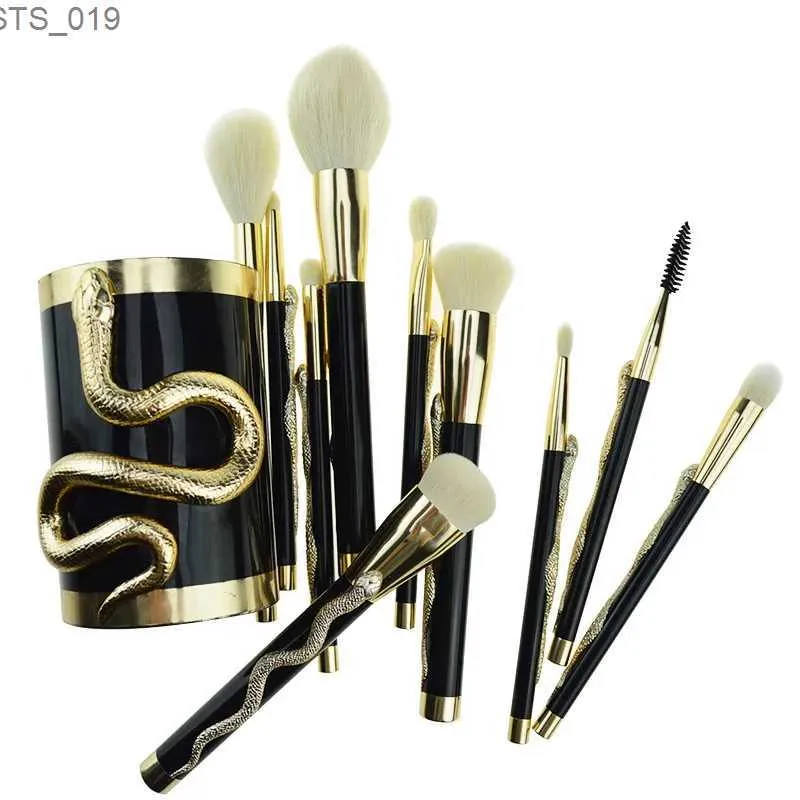 Pincéis de maquiagem Conjunto de pincéis de maquiagem de cobra, corretivo, contorno, sombra, cosméticos, blush, pó, kit de pincel de mistura, 10 peças para maquiagem