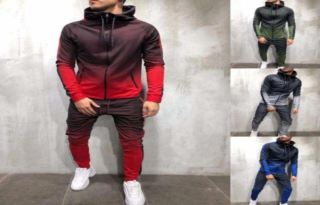 Cardigan pour hommes un ensemble sweat-shirts pantalons longs à capuche sweats à capuche décontractés garçons pull hiver polaire avec chapeau Homme dégradé à capuche Zip9075518