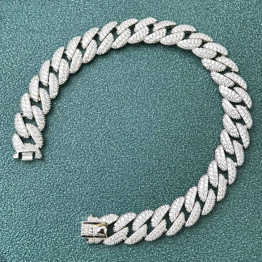 Bracelet en chaîne cubaine Moissanite, prix d'usine, vente en gros personnalisé, testeur de diamant, argent 925, collier à maillons cubains