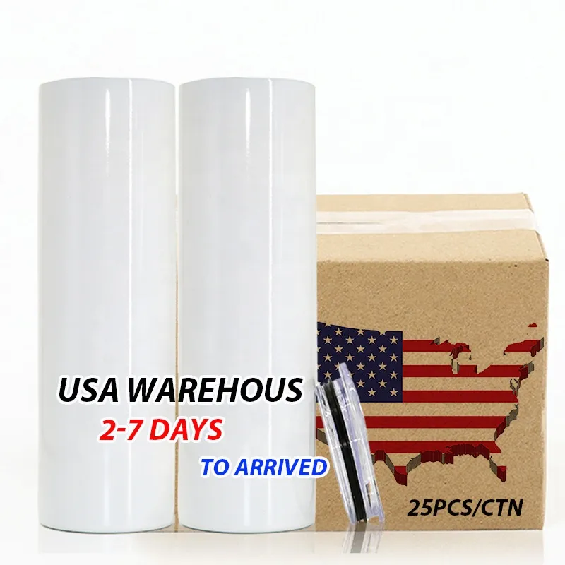 CA USA Warehouse Tasses droites fines de 20 oz Tasse de conservation au frais réutilisable Gobelet à sublimation avec paille et couvercle 0307