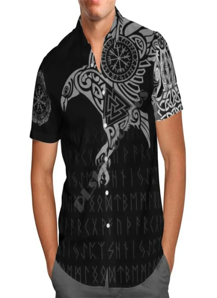 Men039S Casual Shirts Hawaii Shirt Hawaiian Beach Summer Fashion Kort ärm Viking Tattoo Tryckt 3D Harajuku Tee Hip Hop6333463