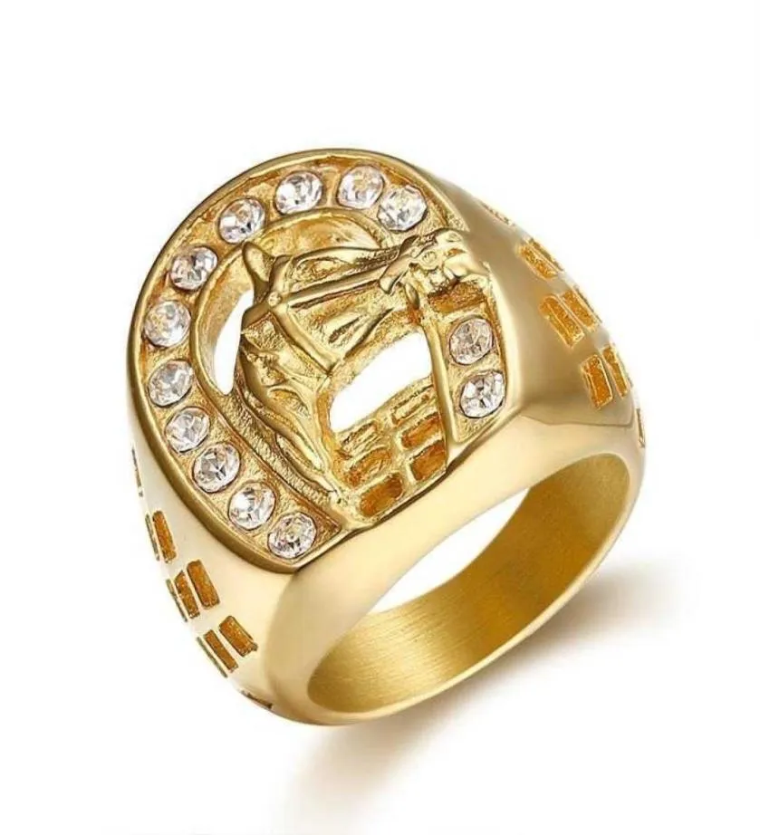 Fashion Zircon Inlaid Golden Horse Men Wedding Ring Hip Hop Punk Jewelry Q07086845417