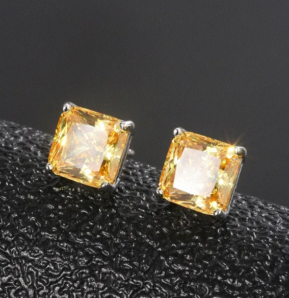 Jewelry Factory Wholesale European and American Popular Yellow Diamond Stud Earrings Vintage Earrings Fashion Elegant Ear Studs Female Square