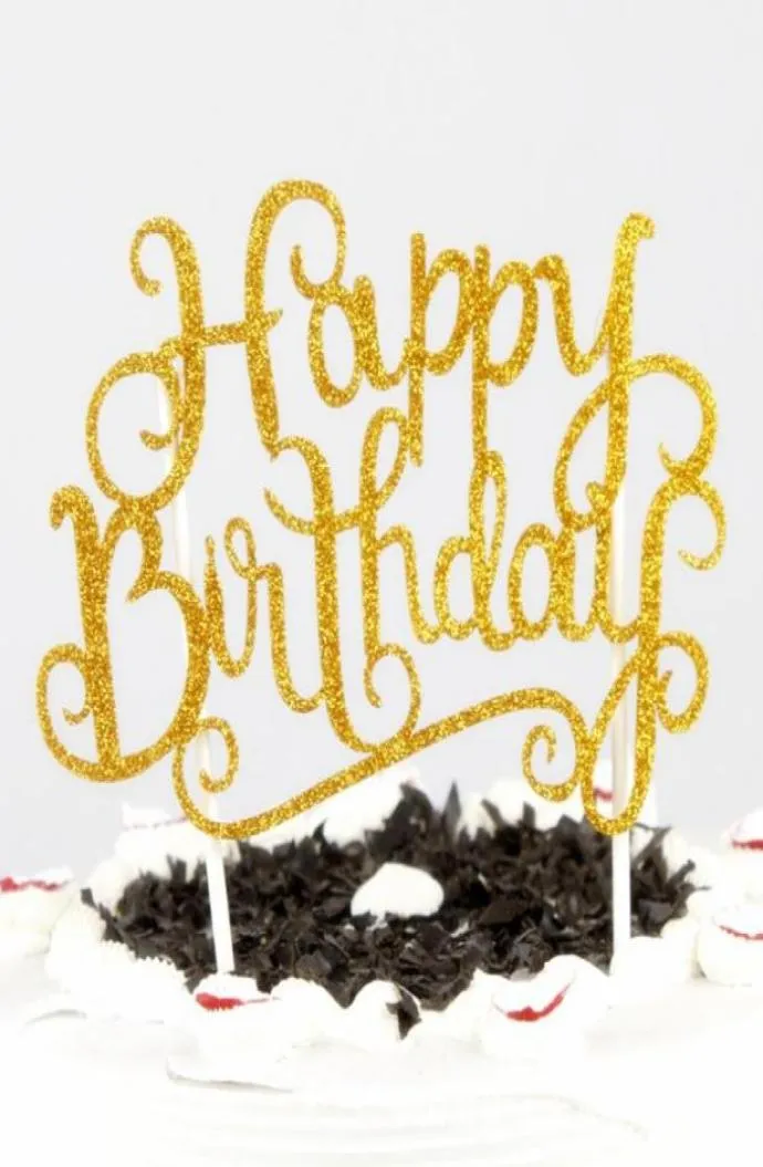 Party Decor Crystal Rhinestone Shiny Happy Birthday Cake Topper Jubileum Kids Födelsedagar Kakor Toppers SN52584086491
