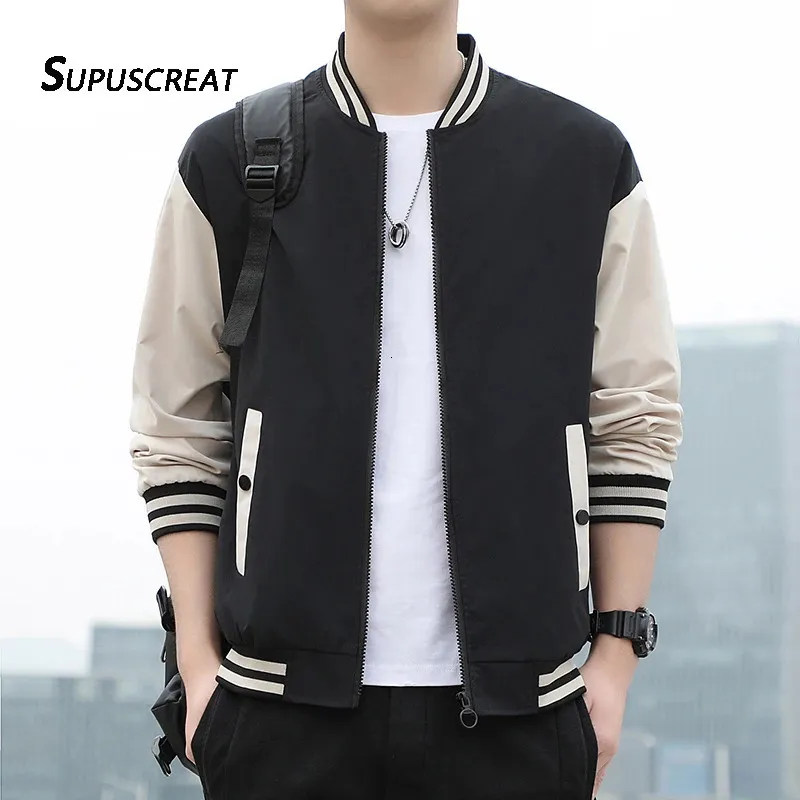 SupusCreat Spring Autumn Men Baseball Jacket Stand Collar Koreanスタイルのカジュアルジャケットとコート男性スリムフィット爆撃機5xl 240227