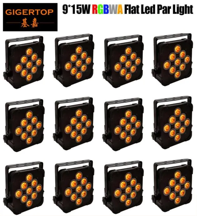 Cheap 12 units 9x15W 5 Color Flat Led Par Cans Fan Cooling Tyanshine Leds No Wireless 24G No Battery Power Inout Socket 113543952