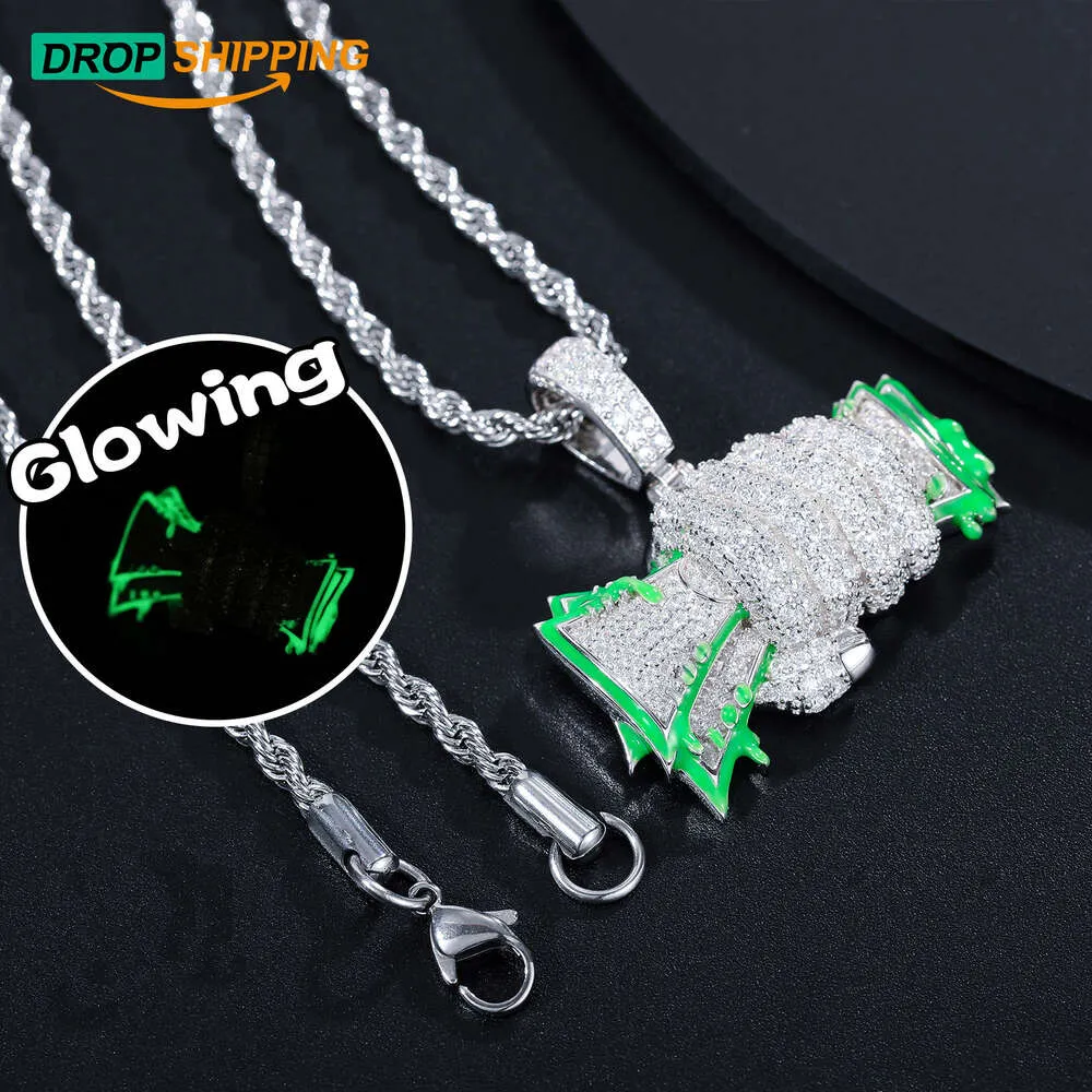 Dropshipping Gloeiende Hip Hop Sieraden 925 Sterling Zilver Vvs Moissanite Diamond Iced Onze Vuist Dollar Geld Hanger