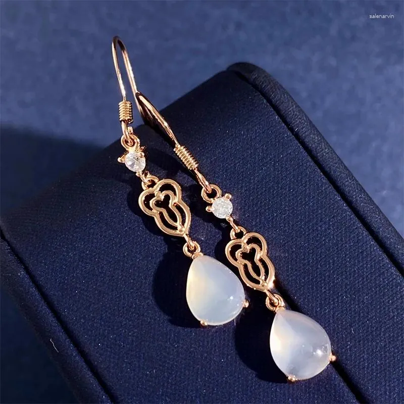 Boucles d'oreilles à tige creuses, gourde, gouttelette d'eau, en forme de moelle de Jade blanc naturel