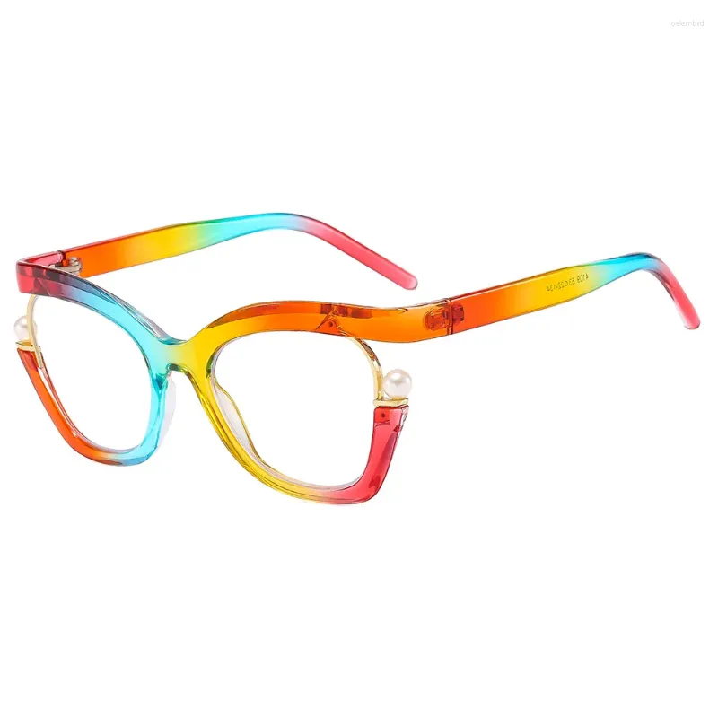 Lunettes de soleil Cadres Mode Vintage Optique Spectacle Cadre Femmes De Luxe Perle Carrée Lunettes Oeil De Chat Demi-Monture Lunettes