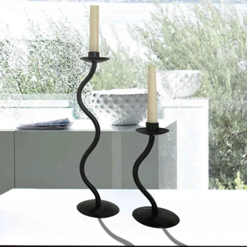 Candle Holders Set Of 2 Vintage Hand-welded Candlestick Candelabra Black Metal Wavy Candel Holder Retro Wabi-sabi Home Decoration