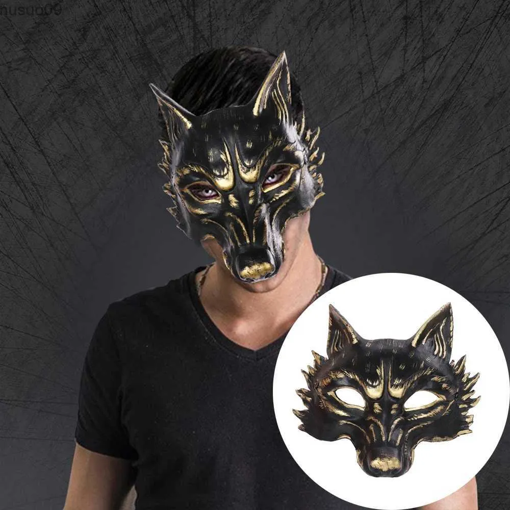 Designer masker svart guld vargmask för halloween party maskerad halvmask huvudbonad cosplay kostym tillbehör parti roll spelande rekvisita