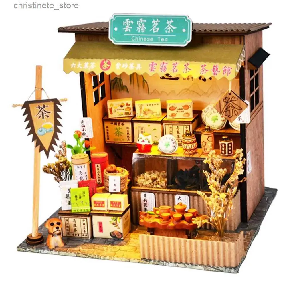 Architecture/DIY House Dollhouse Miniature with Furniture DIY Wooden DollHouse Kit 1 24 Scale Creative Room for Valentines Day Gift - Tea House