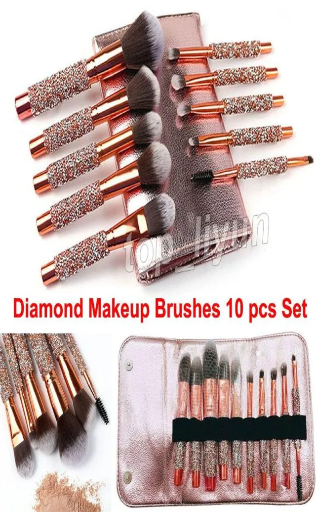 Pinceaux de maquillage Diamant 10 pièces ensemble pinceau cosmétique avec sac pinceau de maquillage professionnel poudre fond de teint fard à joues Eyeliner sourcils Bru1761436