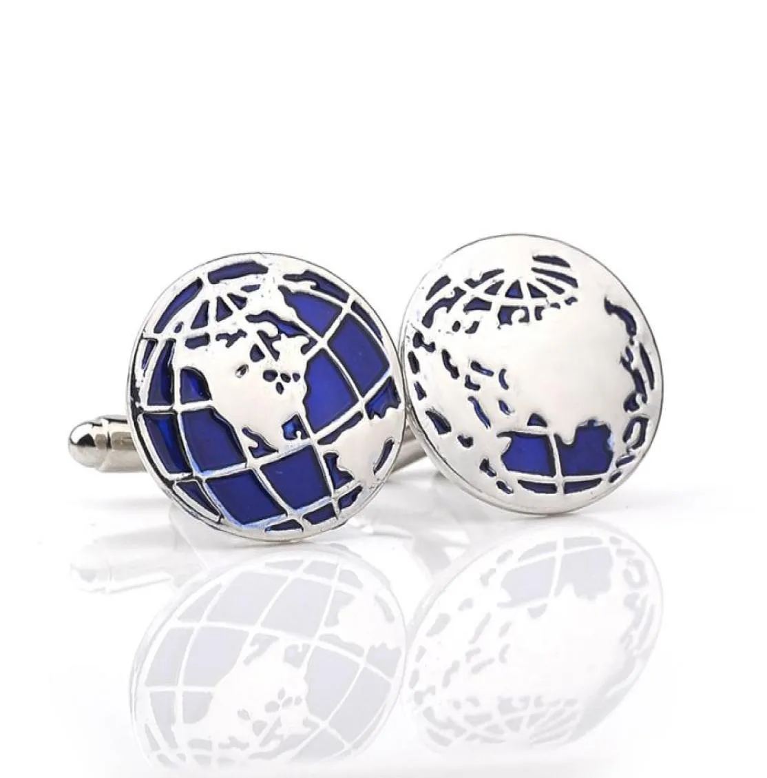 Luxury Silver Cufflinks Blue Earth French Shirt Cuff Link för män Nytt varumärkesbröllop manschettknappar gåva för fäder dag9550348