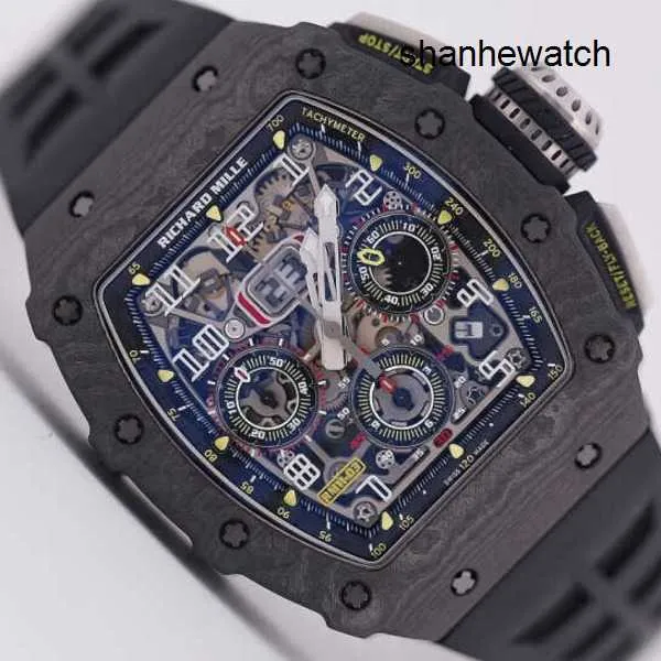 Женские часы Спортивные часы RM Watch RM11-03 Series Black Knight Ntpt Carbon Fiber Timer Machine Известный швейцарский хронограф RM1103