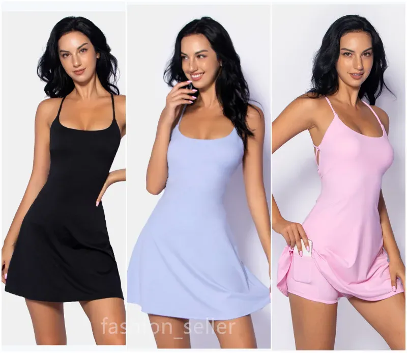 LL-HQ0268 Bayan Elbise Yoga Kıyafetleri Bayanlar Elbise Ponpon kızlar Tek Parça Elbise Kolsuz Tenis Golf Güvenlik Pantolon