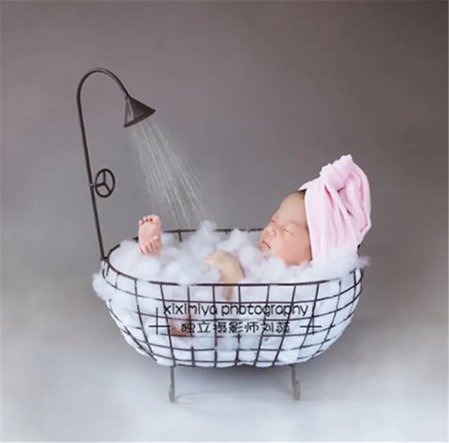 Baby Boy Pography Props Iron Bathtub Baby Po Shoot Accessories Fotografie Props Recien Nacido Basket For the Newborn Bed LJ25090523