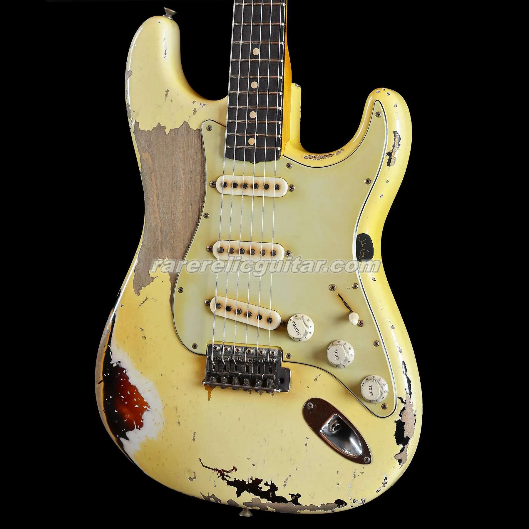 In Stock Masterbuilt John Cruz Pin Up Girl Heavy Relic White Over 3 Tone Sunburst Electric Guitar Alder Body Rosewood Fingerboard Vintage Tuners