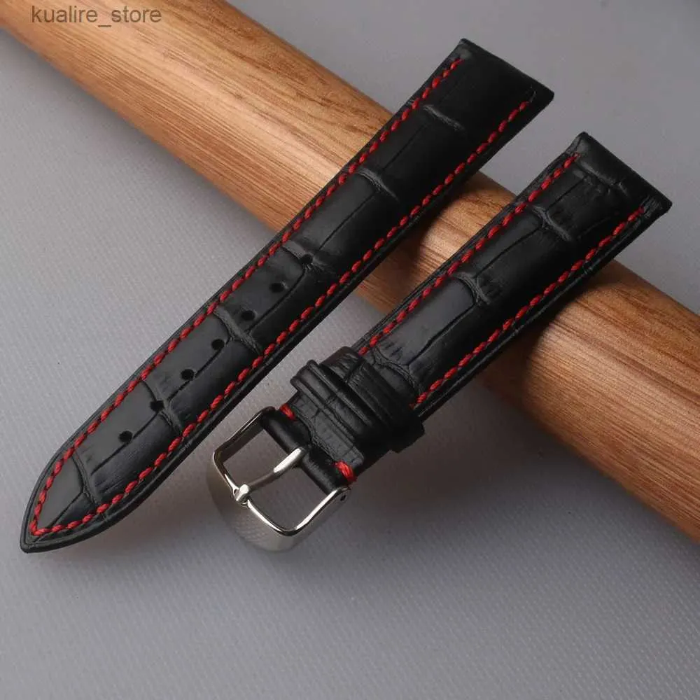 Bracelets de montre 20mm 22mm NOUVEAU Hommes de haute qualité en cuir véritable noir o grain rouge point bande bracelet bracelet de mode ACCESSOIRES HOT L240307