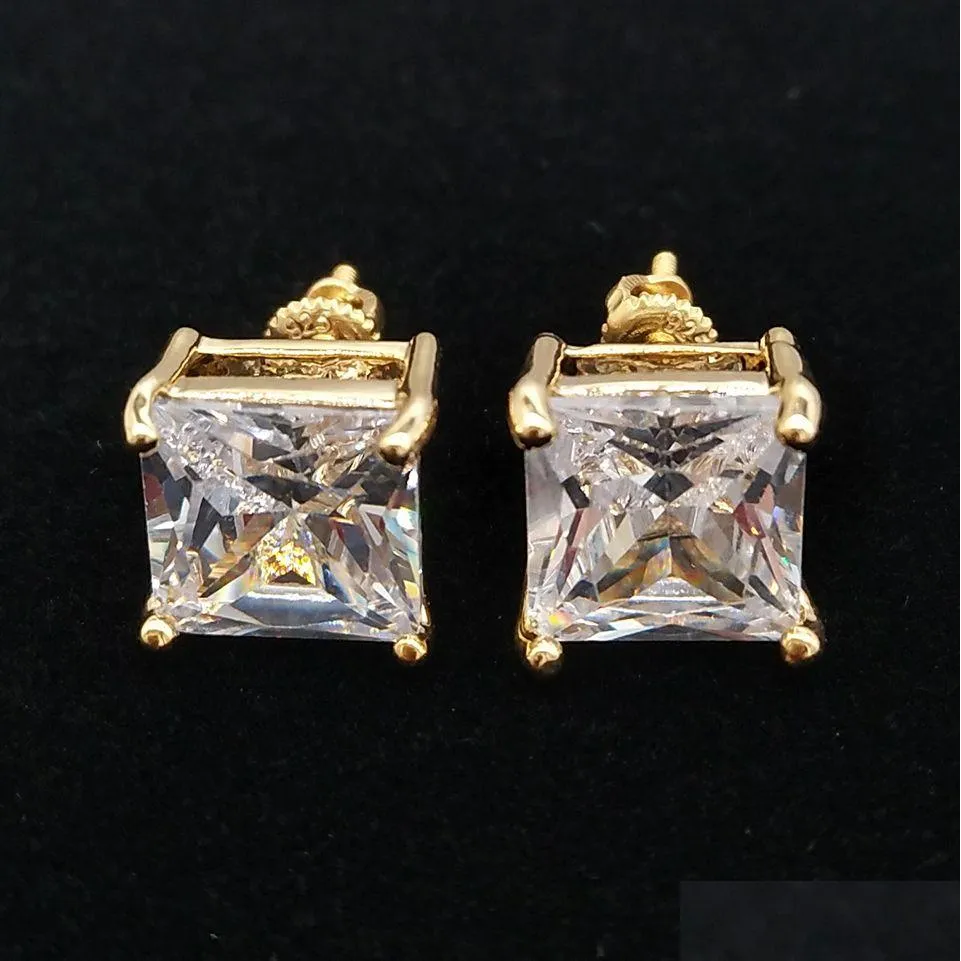Stud Fashion 18K Gold Hiphop Iced Out Cubic Cyrron Square Kolczyowni