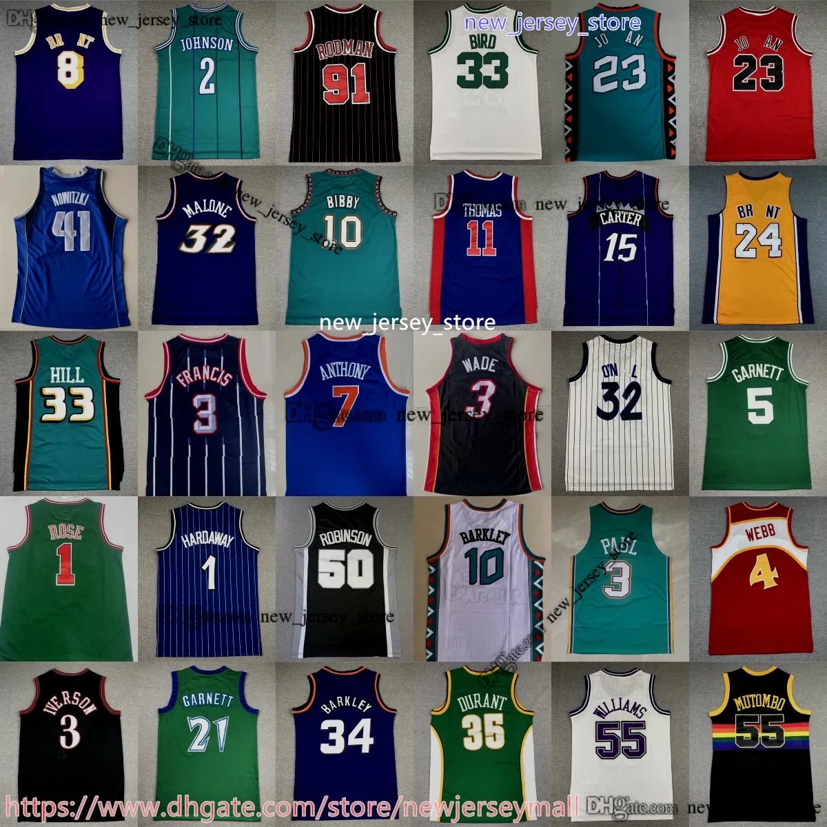 Klassiek Retro Basketbal 34 Hakeem Olajuwon Jersey 1 Tracy McGrady Steve Francis Yao Bryant Ming James Johnson Wilt Chamberlain Jerry West Dennis Rodman Jerseys