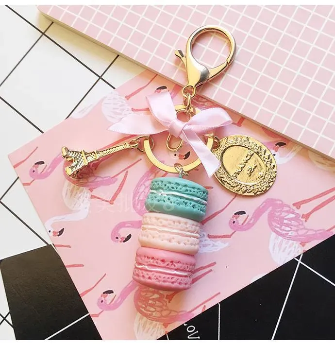 Hot Macaron Cake Key Chain Fashion Cute Keychain Bag Charm Car Key Ring Wedding Party gift Jewelry For Women Men