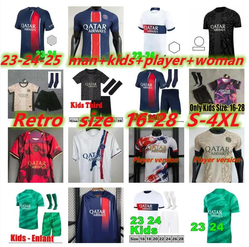 Nuove maglie da calcio PSPS 23 24 HAKIMI Parigi MESSIS MBAPPE SERGIO RAMOS Vitinha N.Mendes Maillots de football 2023 2024 MARQUINHOS VERRATTI Uomo bambini kit camicia uniformi