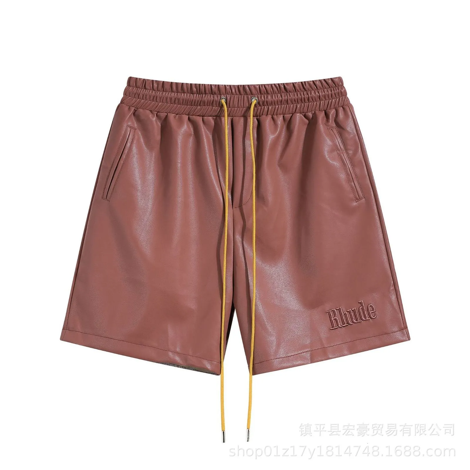 Haute qualité de charme de mode Shorts pour hommes RHUDE arrivée en cuir de haute qualité broderie surdimensionné hommes femmes cordon élastique cravate plage décontracté couleur noire