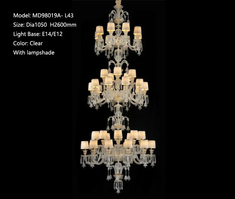 Meerosee Large Crystal Chandelier Lights Classical Luxury New Design Pendant Lamp with Lampshade For Living room Foyer