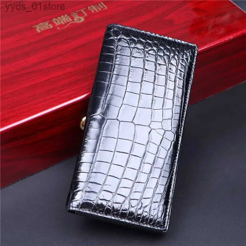 Money Clips Authentic Crocodile Belly Skin Businessmen Long Bifold Wallet For Suits Clutch wallet Exotic Alligator Leather Male Card Holders L240306