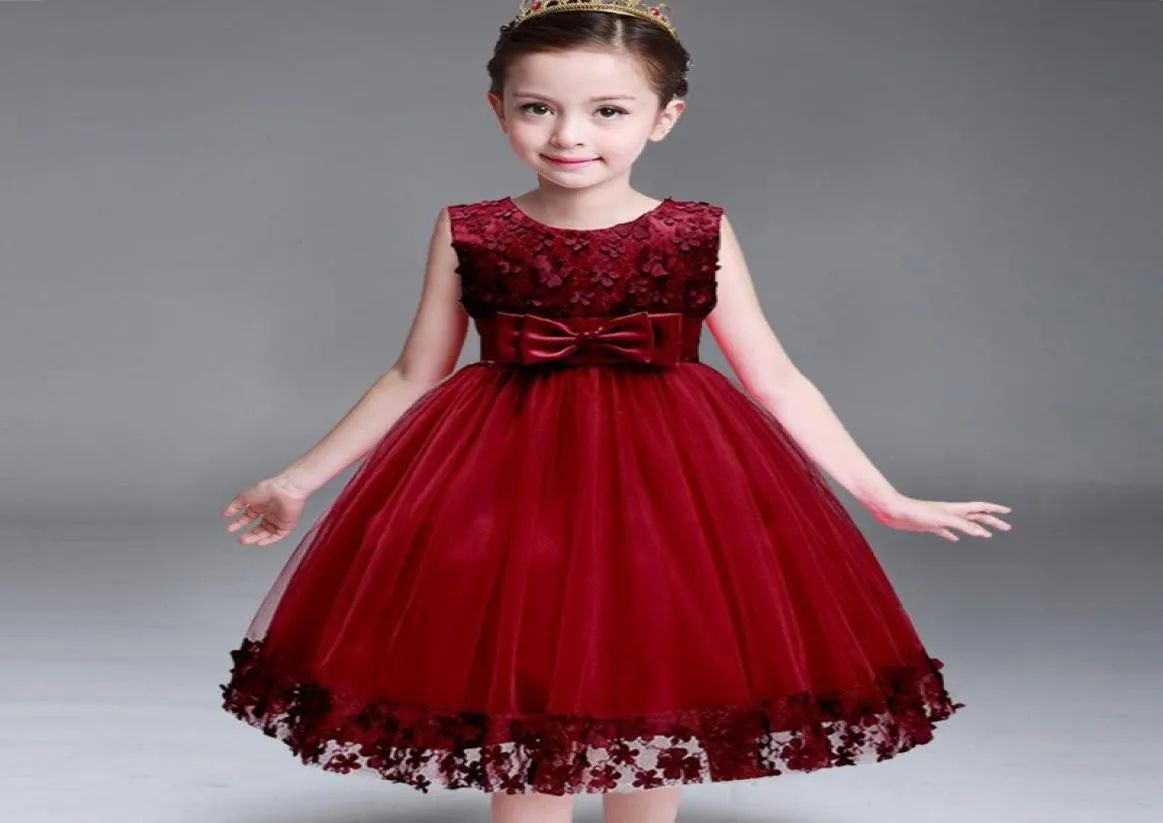 Dzieci niemowlę płatki kwiatowe sukienka Dzieci Druhna maluch elegancka sukienka vestido infantil formalny sukienka wina czerwona 8927197