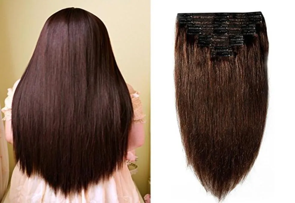 Double Weft Clip in Remy Human Hair Extensions 1403903924039039150g 8pcs 18clips 2 Dark Brown Full Head Thick Long S3260126