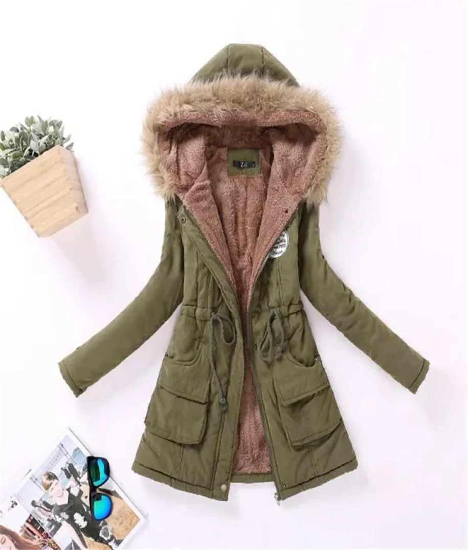 Women Parka Casual Emweaur Autumn Winter Military Hooded Coat Kreat Winter Jacket Woman Fur Pleats Women039s Kurtki zimowe i płaszcze4479514