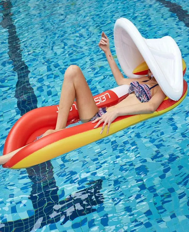 Katlanabilir açık su hamak pvc şişme salon sandalye yüzer uyku yatak yüzme havuzu su hamak ile güneşlik ile1549842