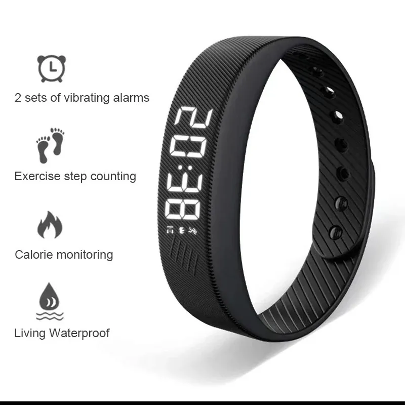 Smart Watch Sports Armband Smart Armband med vibrerande väckarklocka som kör Stegarmband för manlig och kvinnlig student 240304
