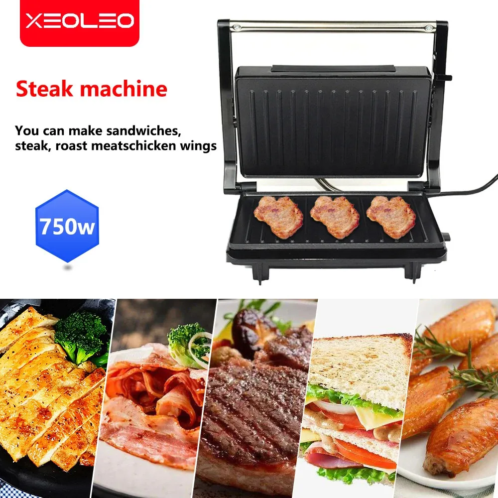 XEOLEO Panini Sand Maker Breakfast Machine Mini Barbecue Sausage Household Burger Toast Steak Grill Cooking Utensils Bread 240228