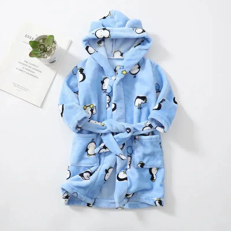 Cartoon Kinder Robe Flanell Baby Bademantel Langarm Mit Kapuze Kinder Bademantel Schöne Tier Kind Junge Mädchen Roben Kinder Kleidung 240228